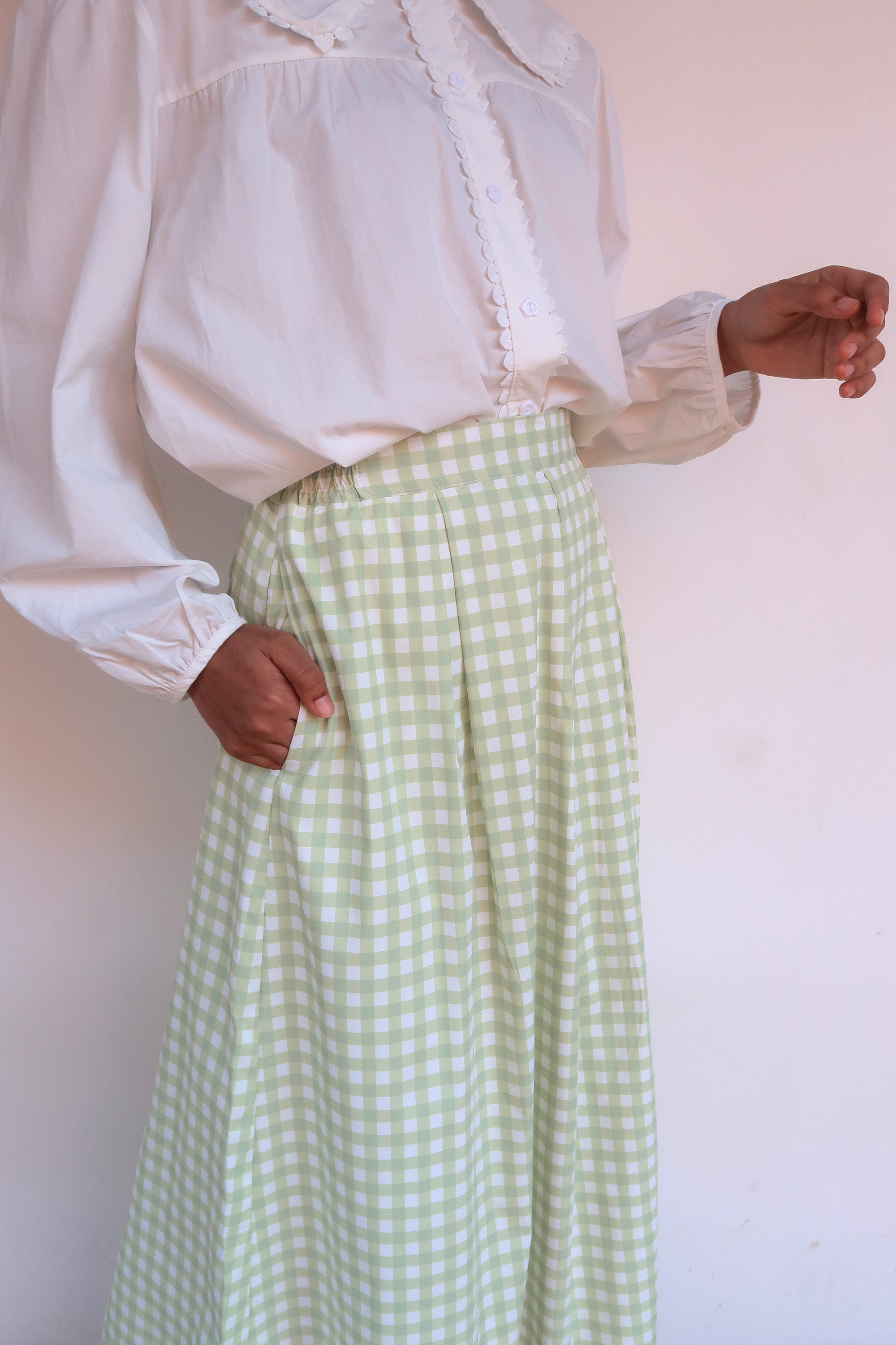 Gingham Maxi Skirt in Sage