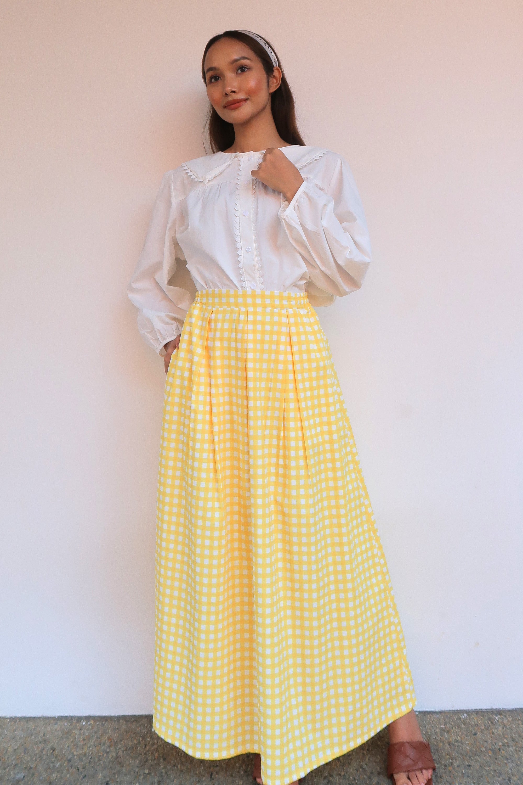 Gingham Maxi Skirt in Yellow