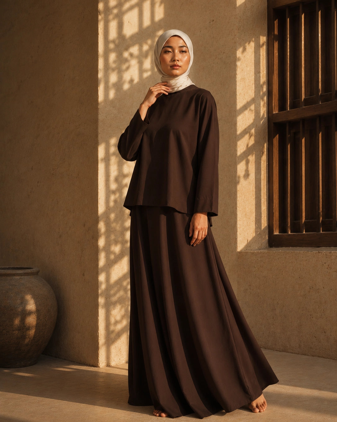 Curated Sahara Two-Piece Tunic Blouse and Maxi Skirt Set