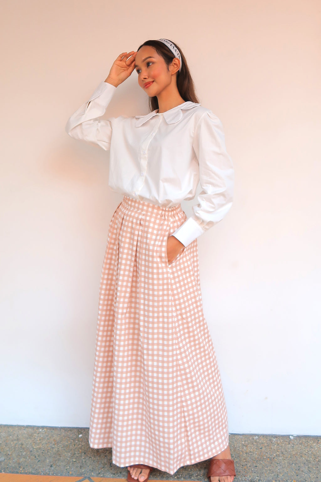 Gingham Maxi Skirt in Dusty