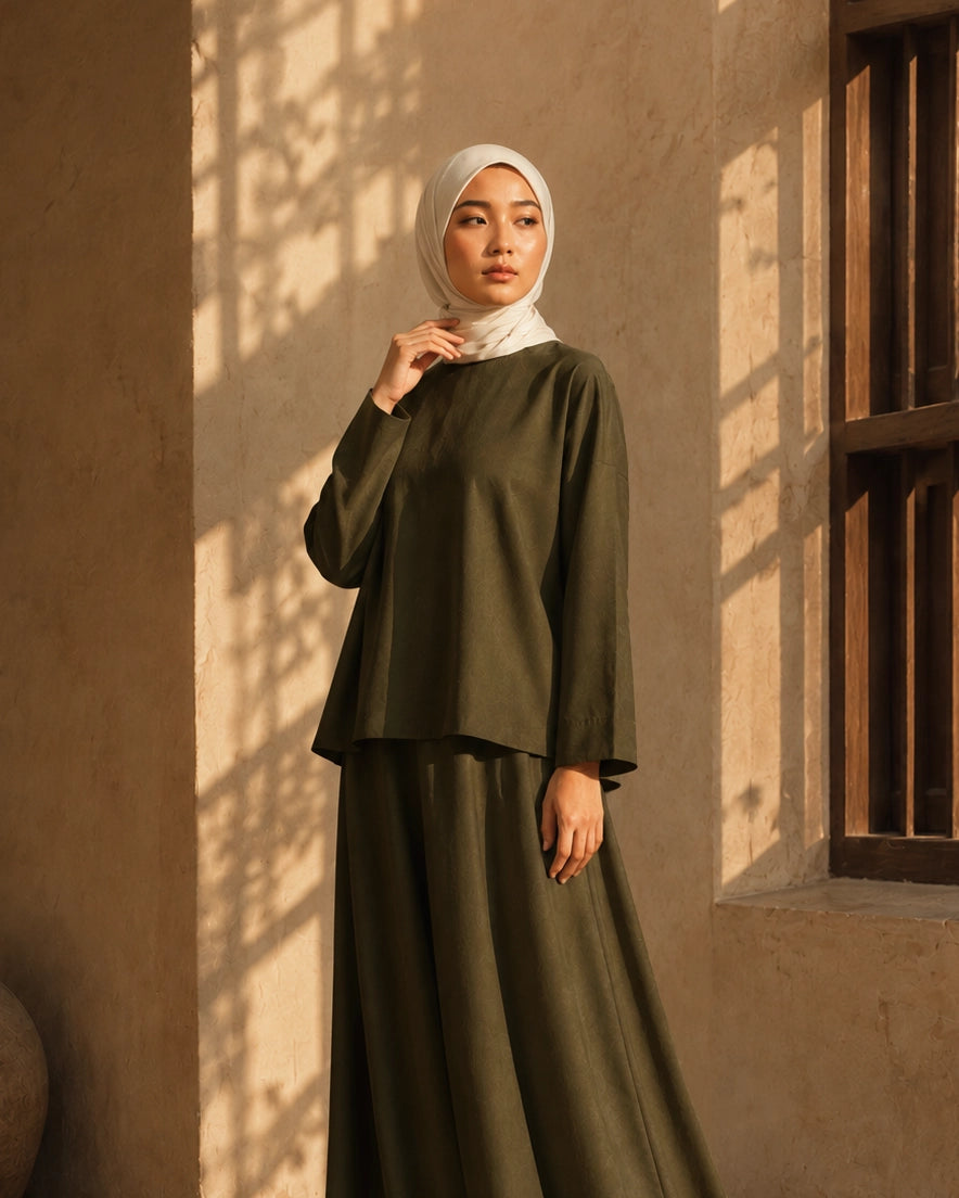 Curated Sahara Two-Piece Tunic Blouse and Maxi Skirt Set