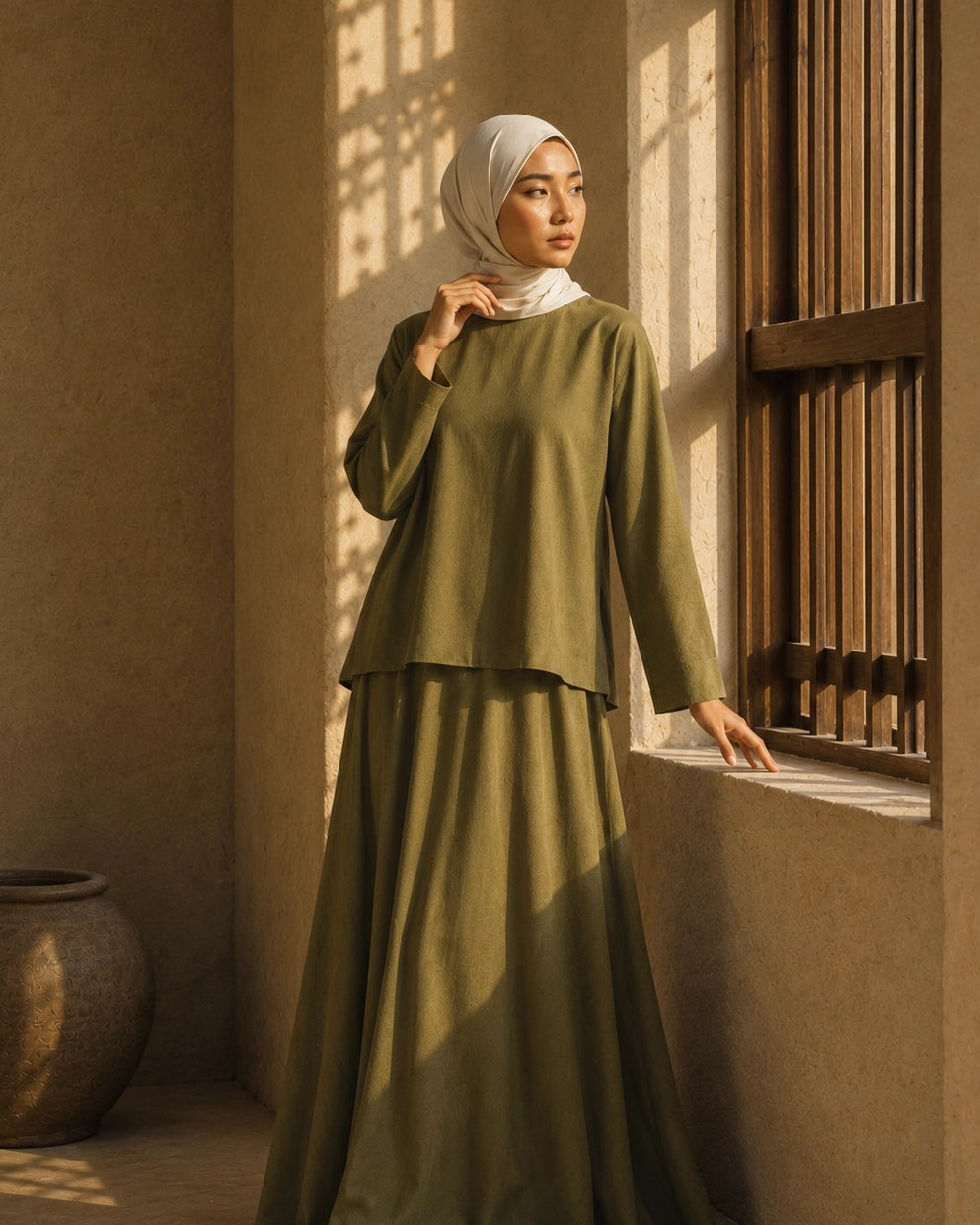 Curated Sahara Two-Piece Tunic Blouse and Maxi Skirt Set