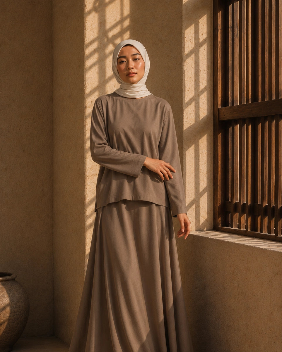 Curated Sahara Two-Piece Tunic Blouse and Maxi Skirt Set