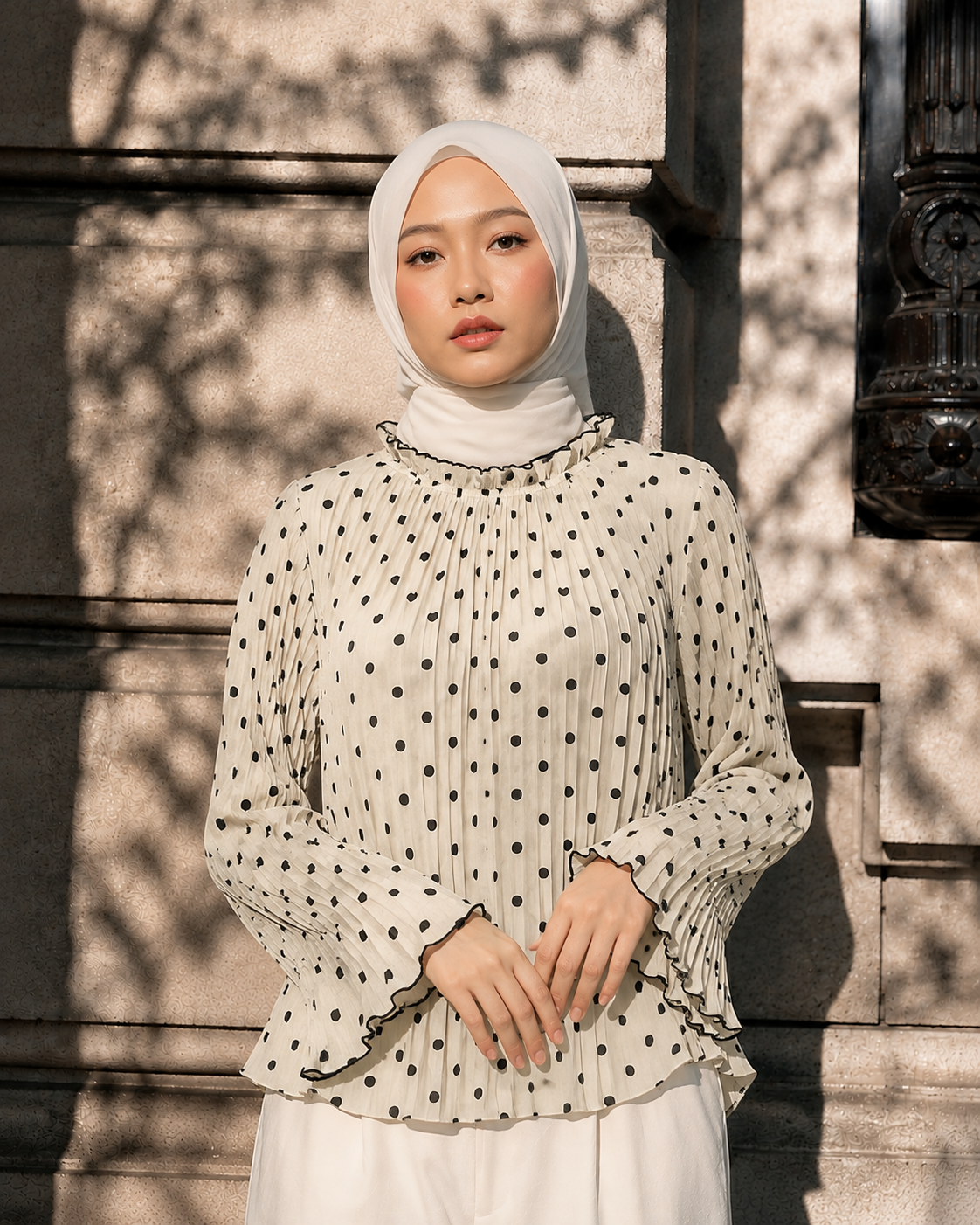 Élodie Polka Pleated Blouse