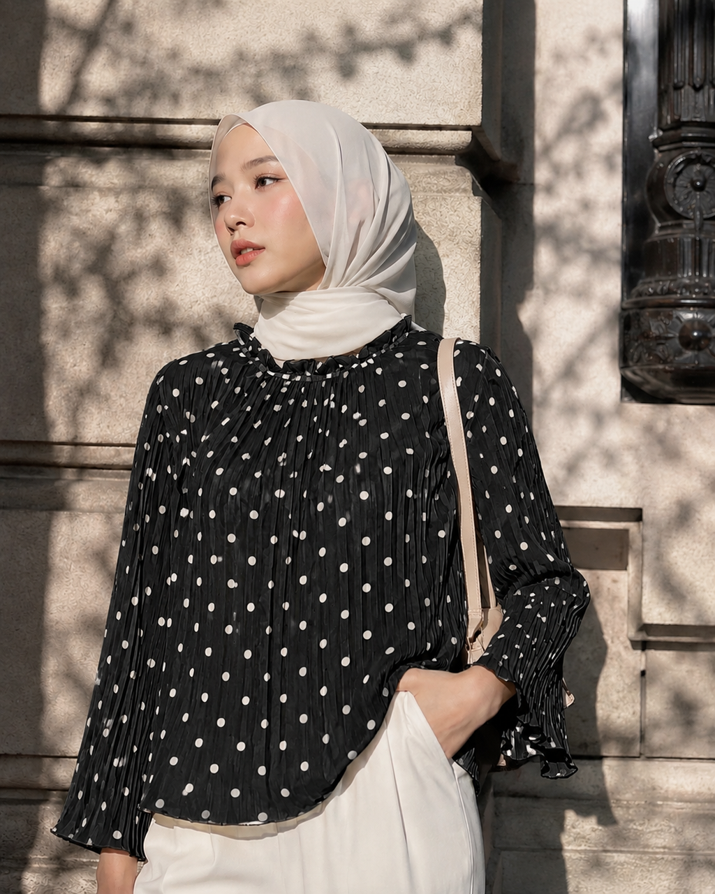 Élodie Polka Pleated Blouse