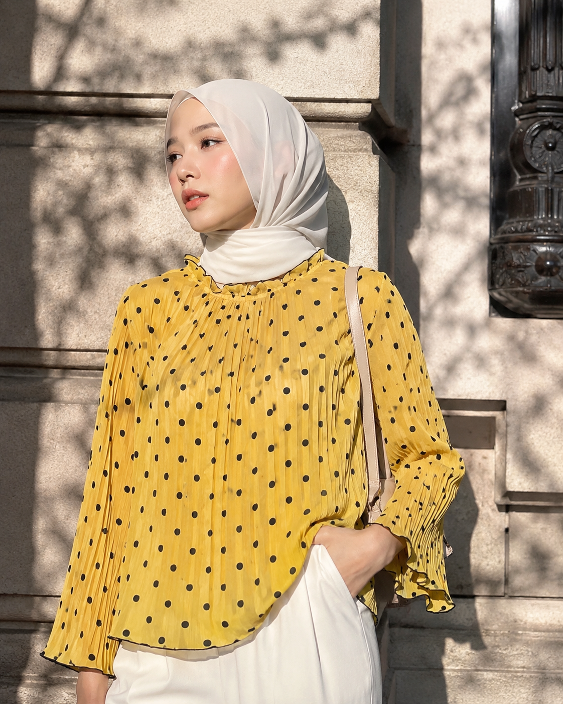 Élodie Polka Pleated Blouse