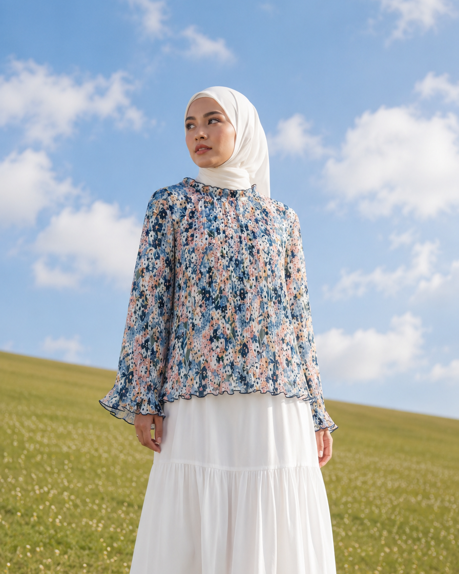 Exclusive Bloom Pleated Top