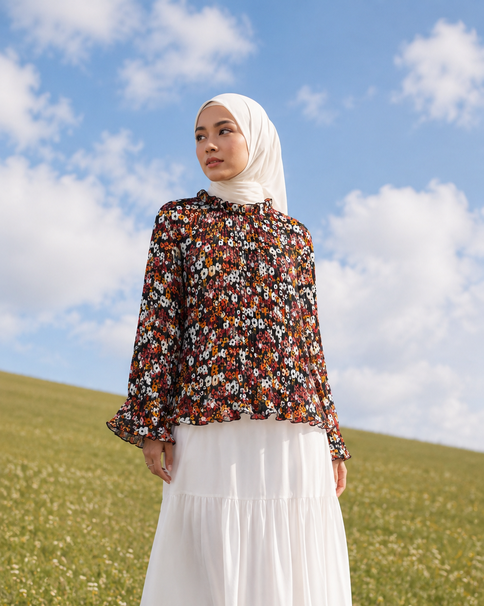 Exclusive Bloom Pleated Top