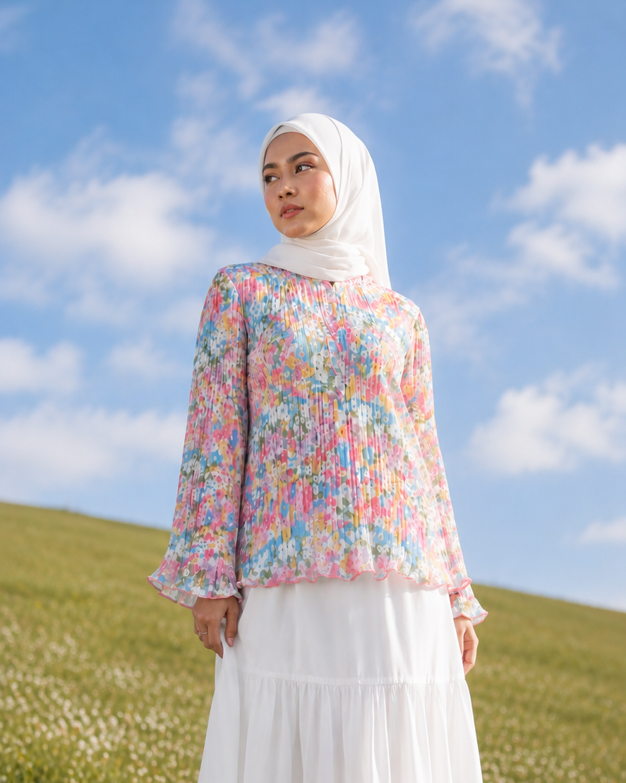 Exclusive Bloom Pleated Top