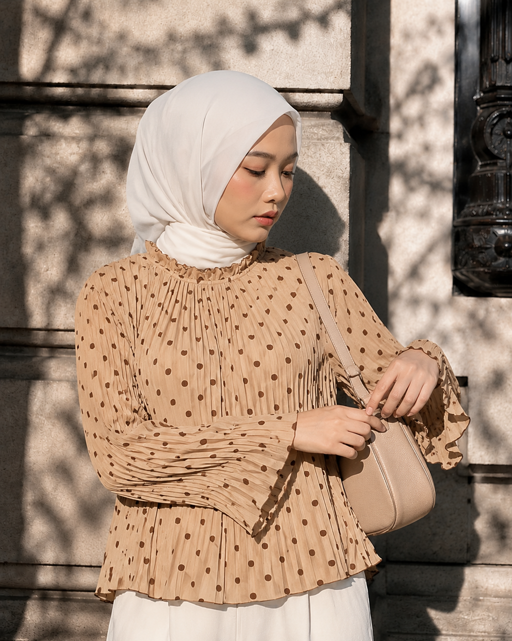 Élodie Polka Pleated Blouse