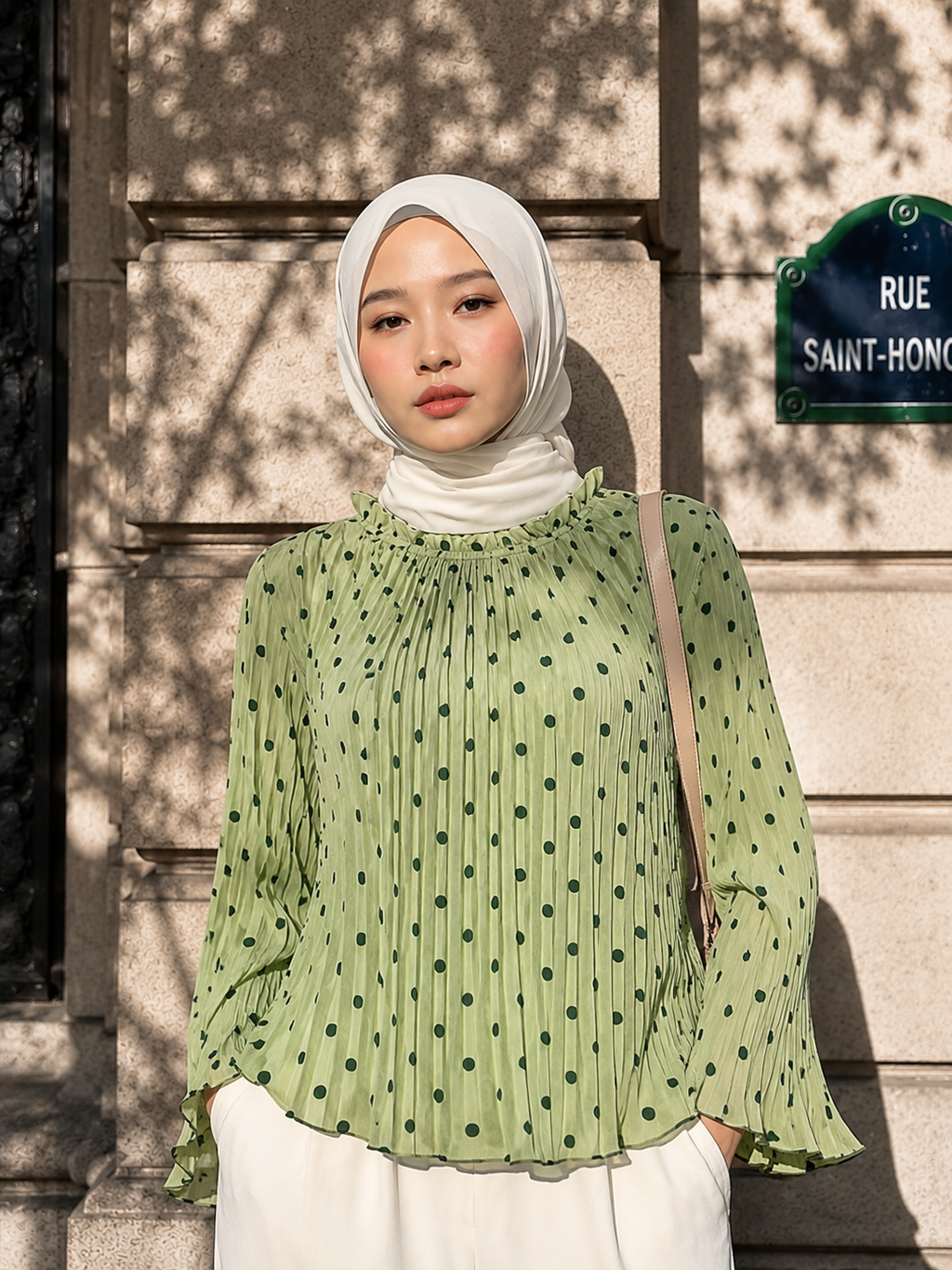 Élodie Polka Pleated Blouse