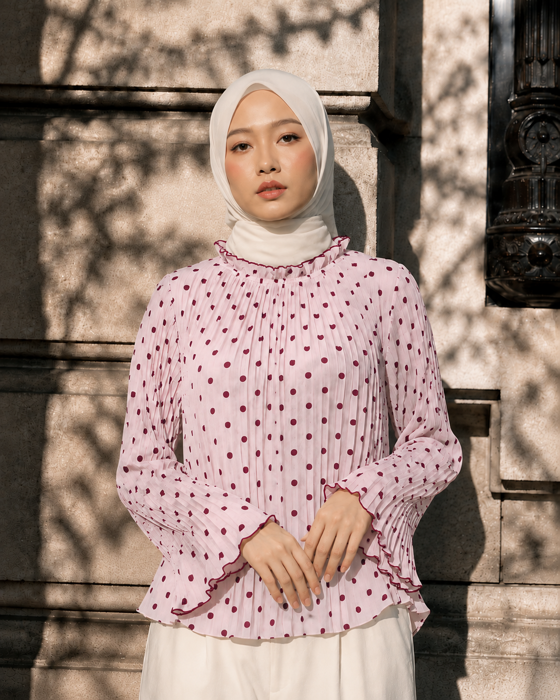 Élodie Polka Pleated Blouse