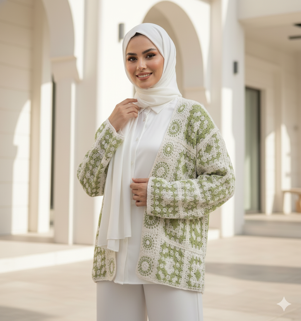 Curated Bohemian-Style Patterned Knit Cardigan