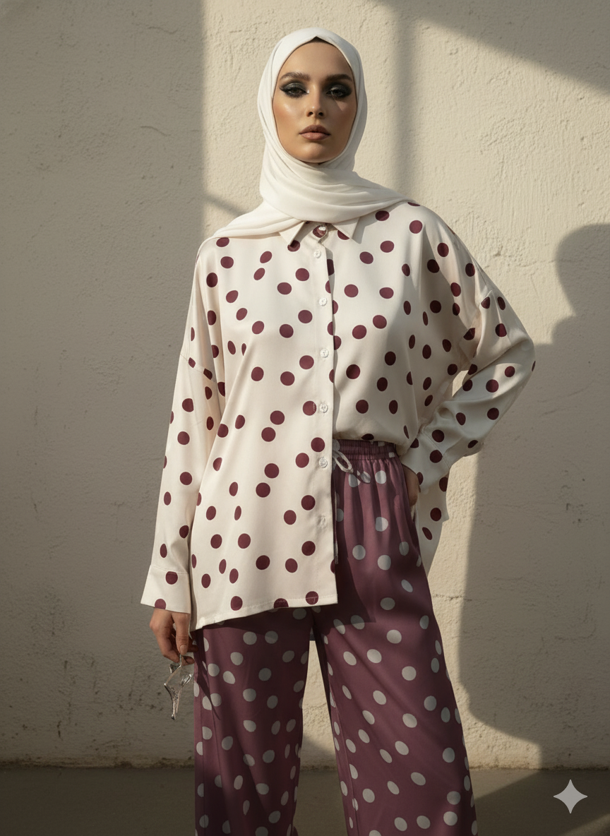 Polka Dot Series - Highlow Top with Flair Pants Set