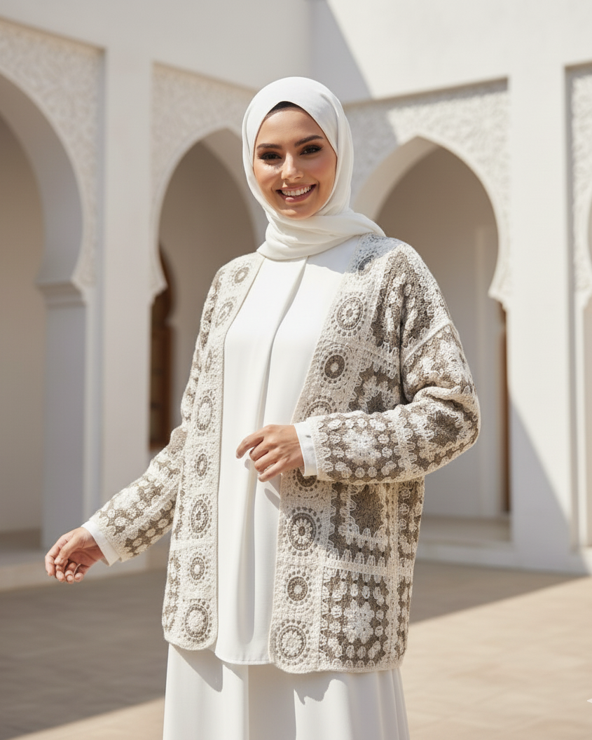 Curated Bohemian-Style Patterned Knit Cardigan