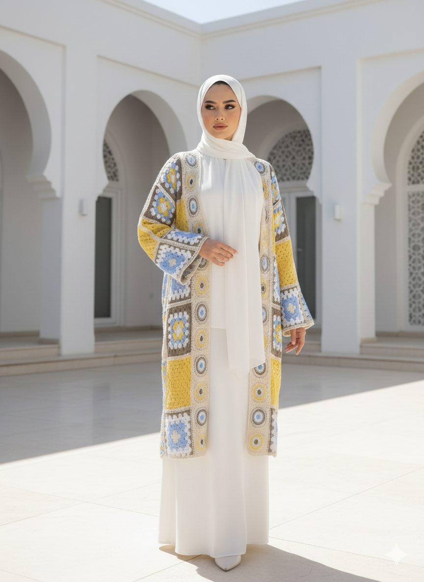 Curated Bohemian-Style Patterned Knit Cardigan