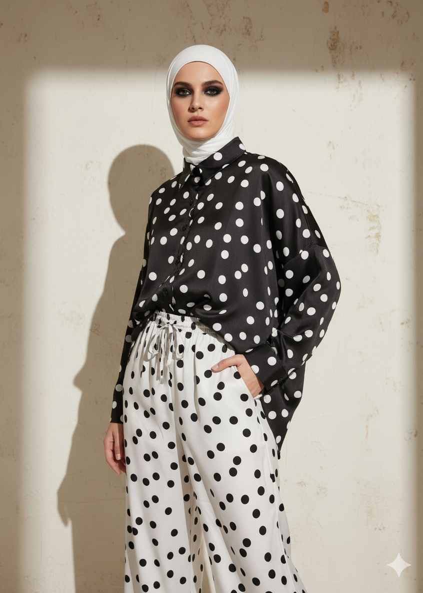Polka Dot Series - Highlow Top with Flair Pants Set