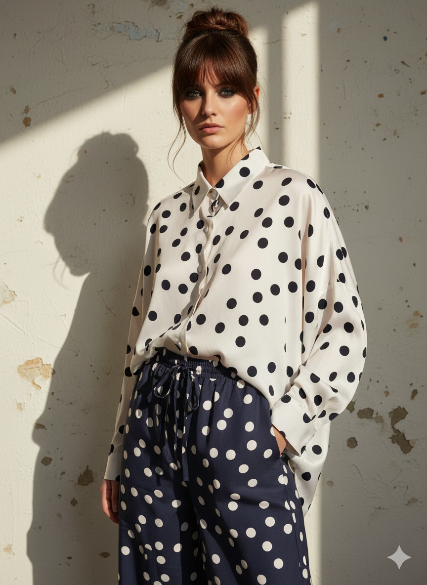 Polka Dot Series - Highlow Top with Flair Pants Set