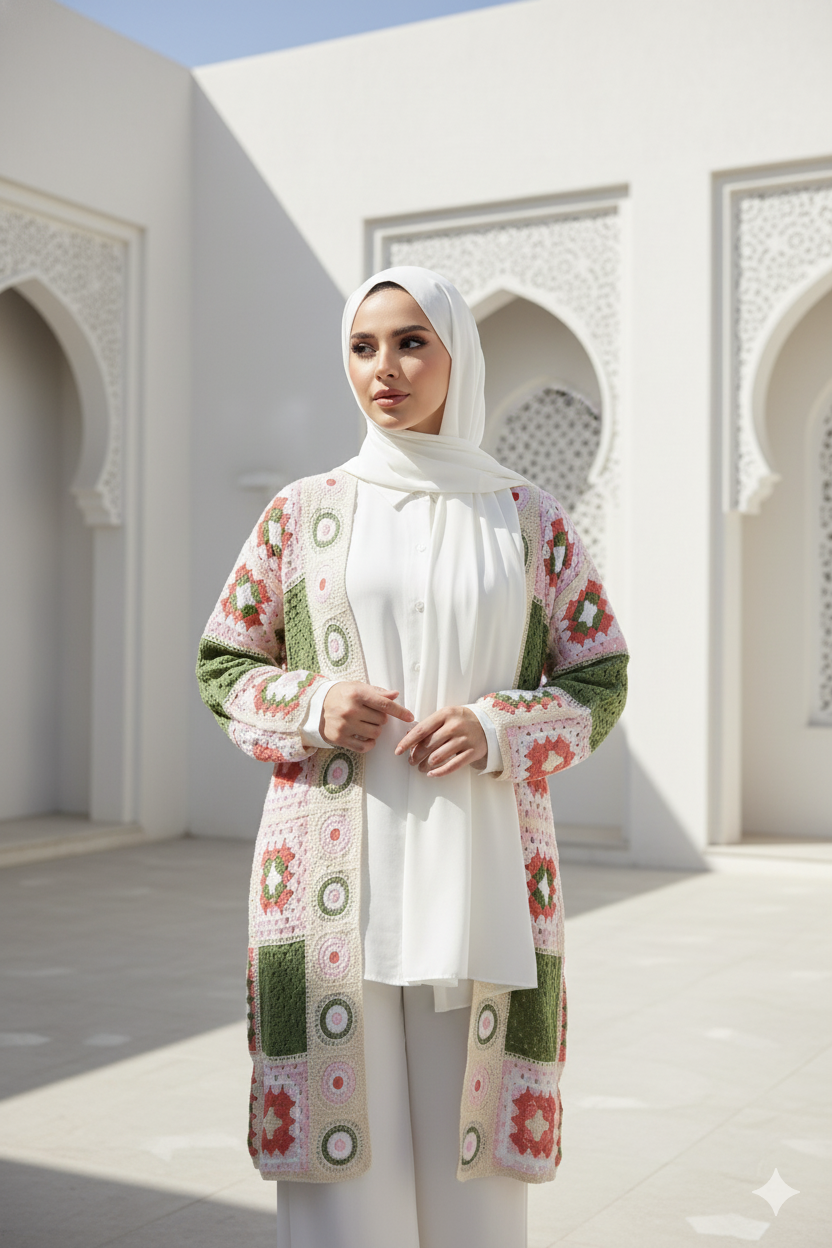 Curated Bohemian-Style Patterned Knit Cardigan