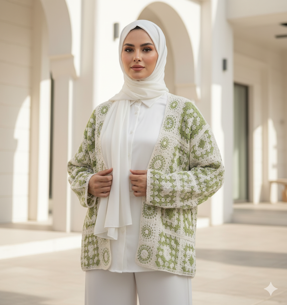 Curated Bohemian-Style Patterned Knit Cardigan