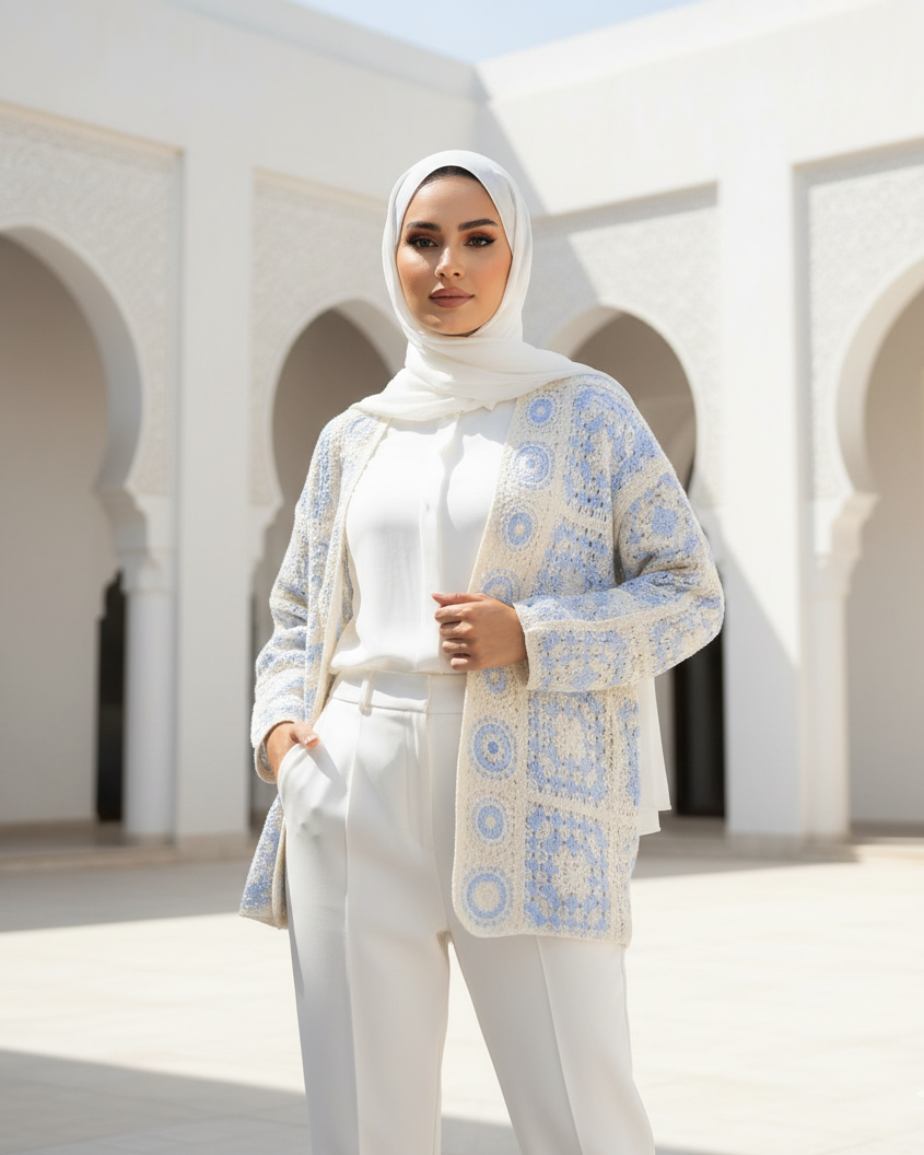 Curated Bohemian-Style Patterned Knit Cardigan