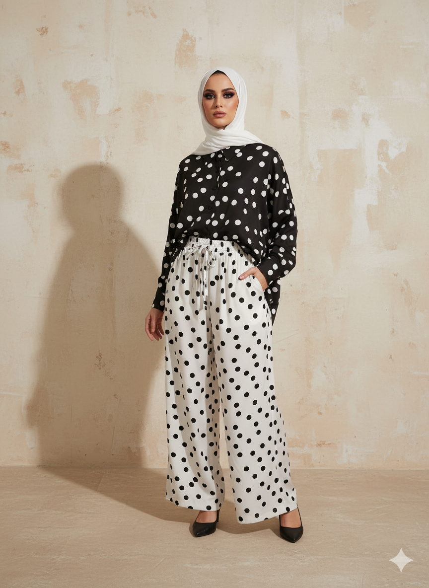 Polka Dot Series - Highlow Top with Flair Pants Set