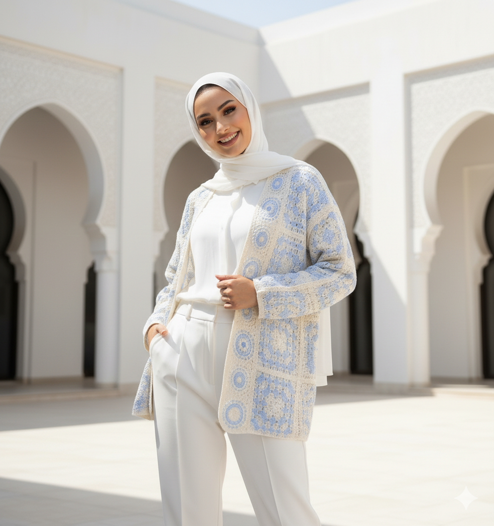 Curated Bohemian-Style Patterned Knit Cardigan