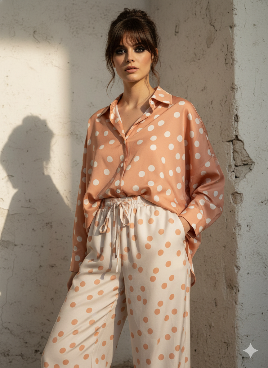 Polka Dot Series - Highlow Top with Flair Pants Set
