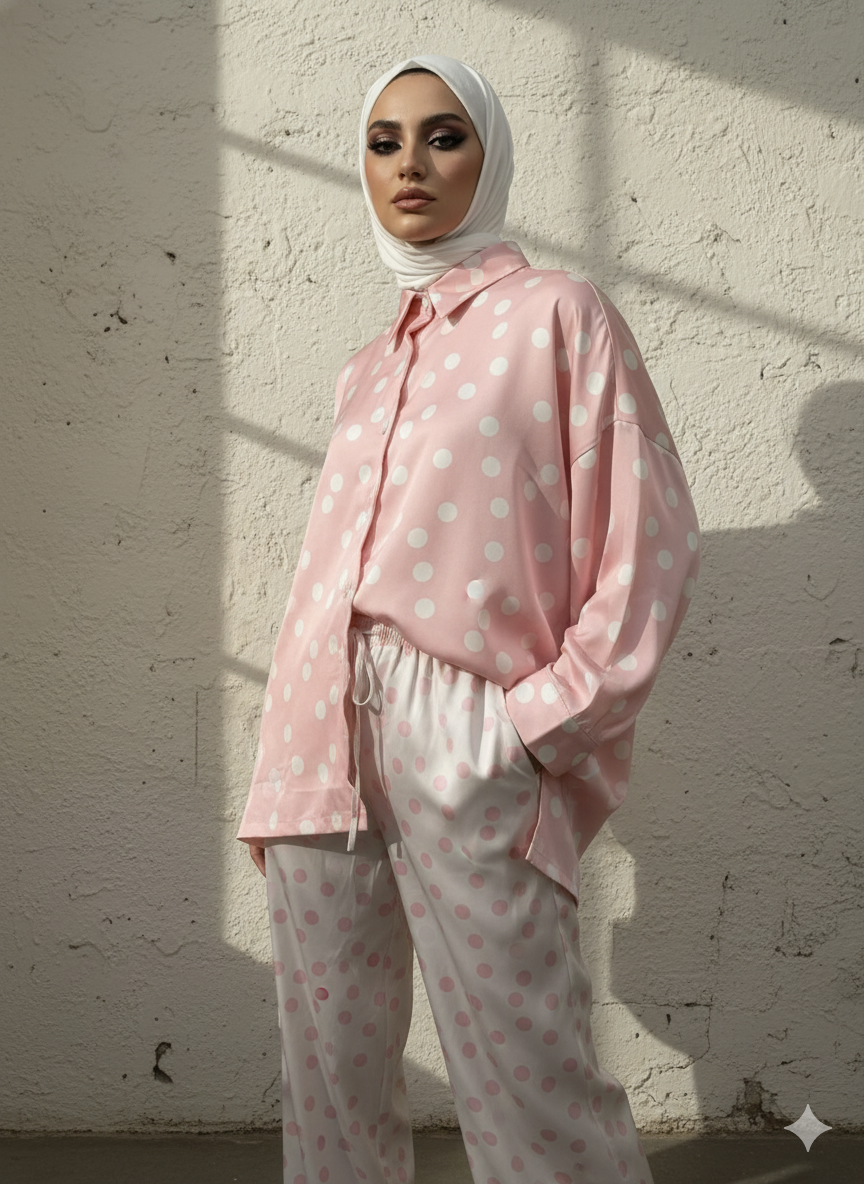 Polka Dot Series - Highlow Top with Flair Pants Set