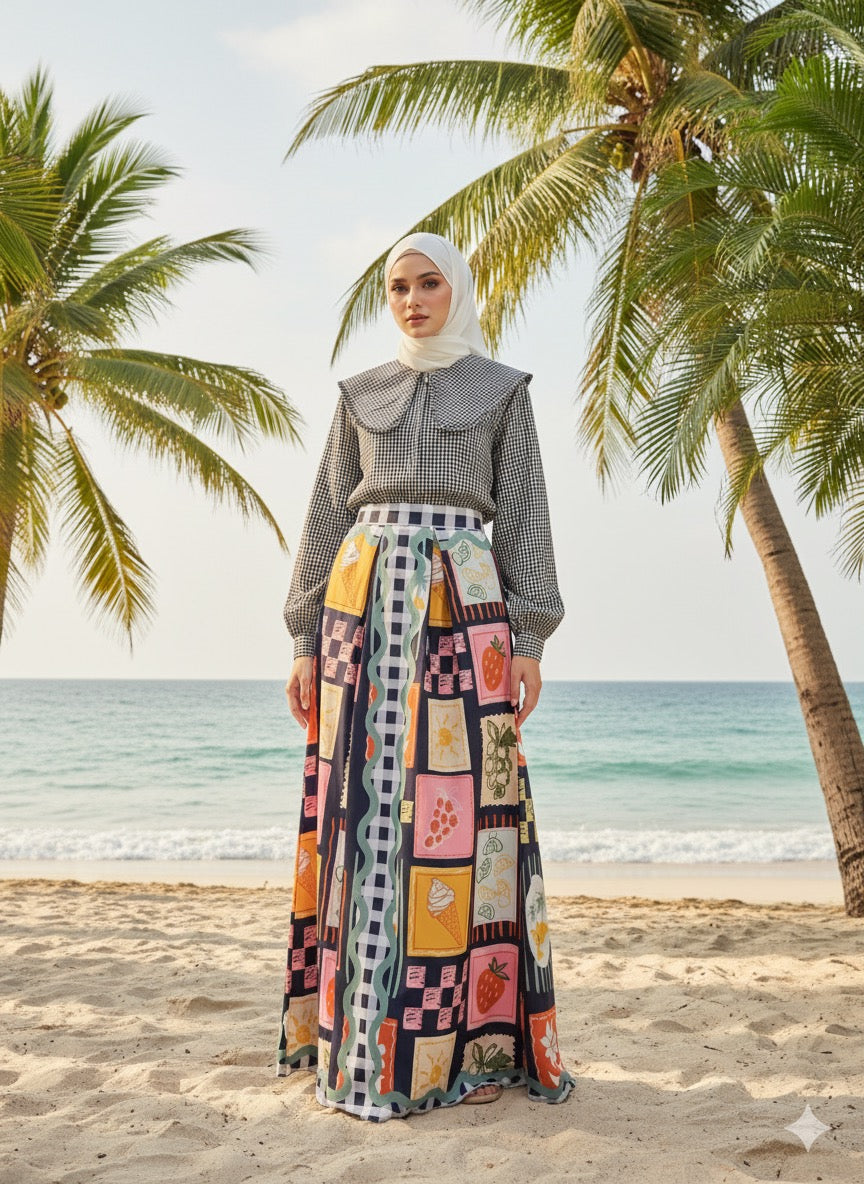 Tropical Checks A-Line Maxi Skirt 2.0