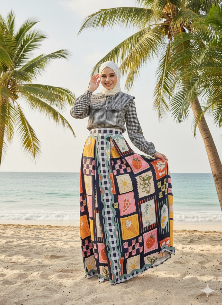 Tropical Checks A-Line Maxi Skirt 2.0