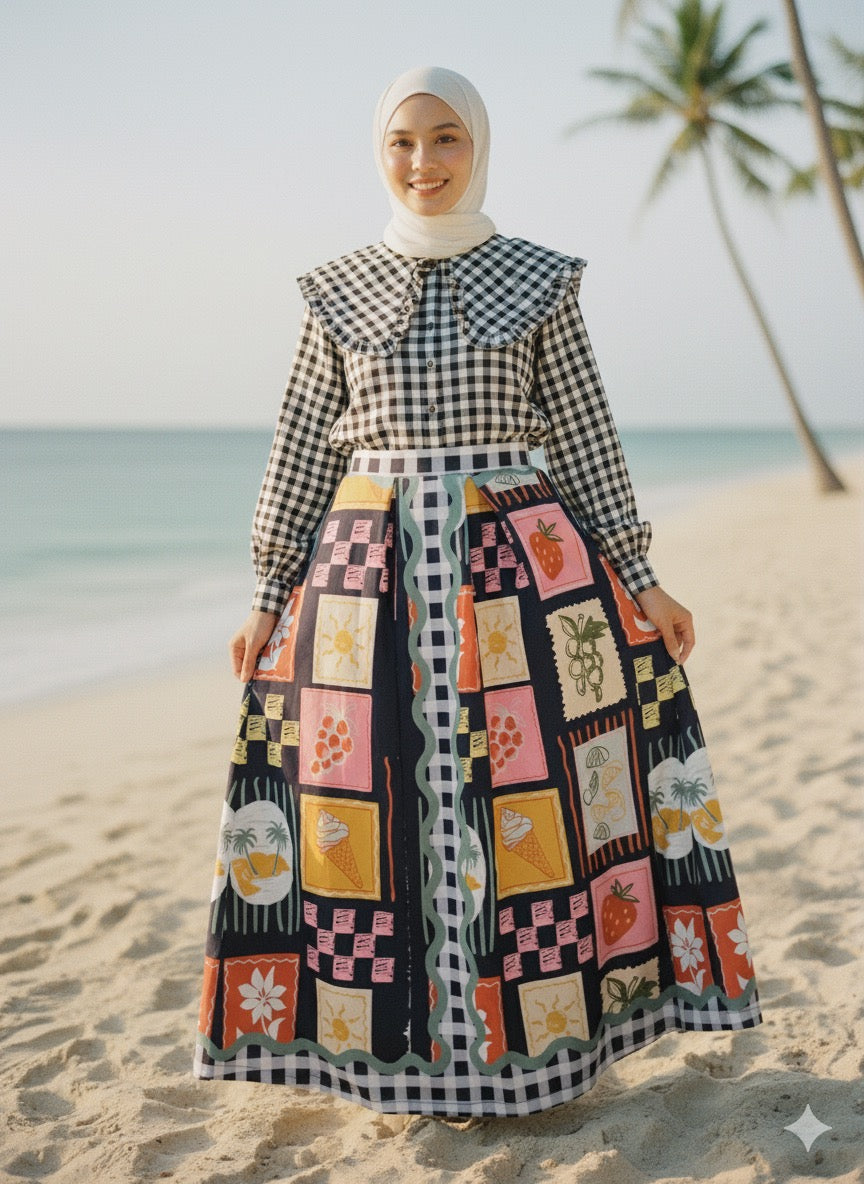 Tropical Checks A-Line Maxi Skirt 2.0