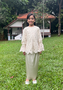 Klasik Raya Melati Girl Lace Kurung in Beige