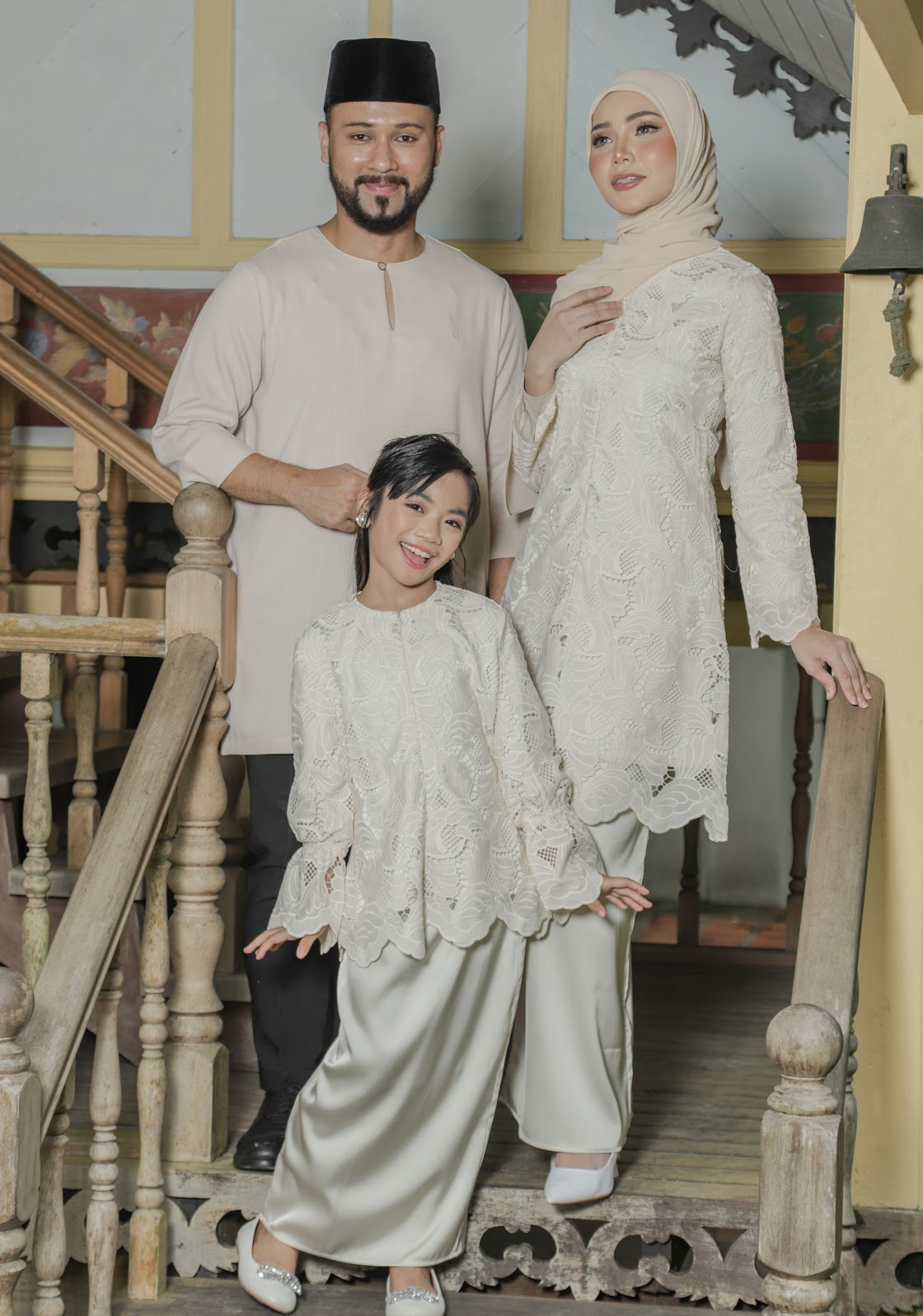 Klasik Raya Melati Girl Lace Kurung in Beige