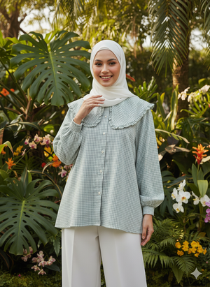 Tropical Checks Peter Pan Collar Blouse