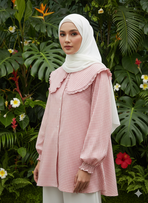 Tropical Checks Peter Pan Collar Blouse