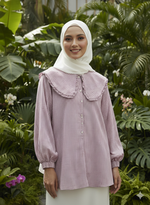 Tropical Checks Peter Pan Collar Blouse