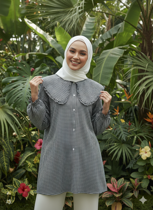 Tropical Checks Peter Pan Collar Blouse