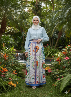Tropical Checks High-Waisted Pleated A-Line Maxi Skirt