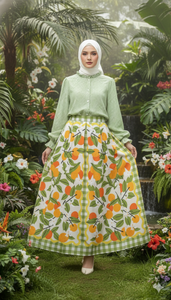 Tropical Checks High-Waisted Pleated A-Line Maxi Skirt